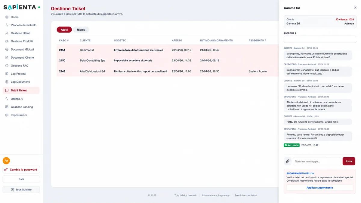 Gestione ticket e supporto centralizzato