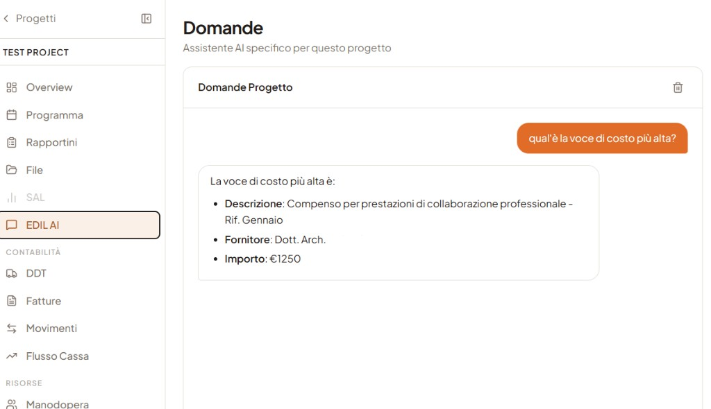 Interfaccia EdilAura AI per analisi di cantiere